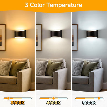 Modern LED Wall Sconce Set of 2, Matte Black Indoor Wall Lighting Fixture with 3 Colors Temperatures, 10W Up/Down Hardwired Wall Mount Lamp for Bedroom Living Room Hallway
