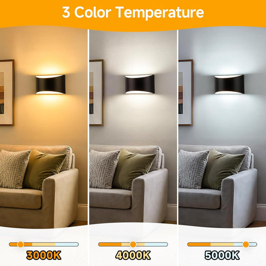 Modern LED Wall Sconce Set of 2, Matte Black Indoor Wall Lighting Fixture with 3 Colors Temperatures, 10W Up/Down Hardwired Wall Mount Lamp for Bedroom Living Room Hallway