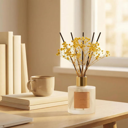Reed Diffuser - Warm Vanilla Scented Diffuser with 8 Sticks Home Fragrance Reed Diffuser for Bathroom Shelf Decor