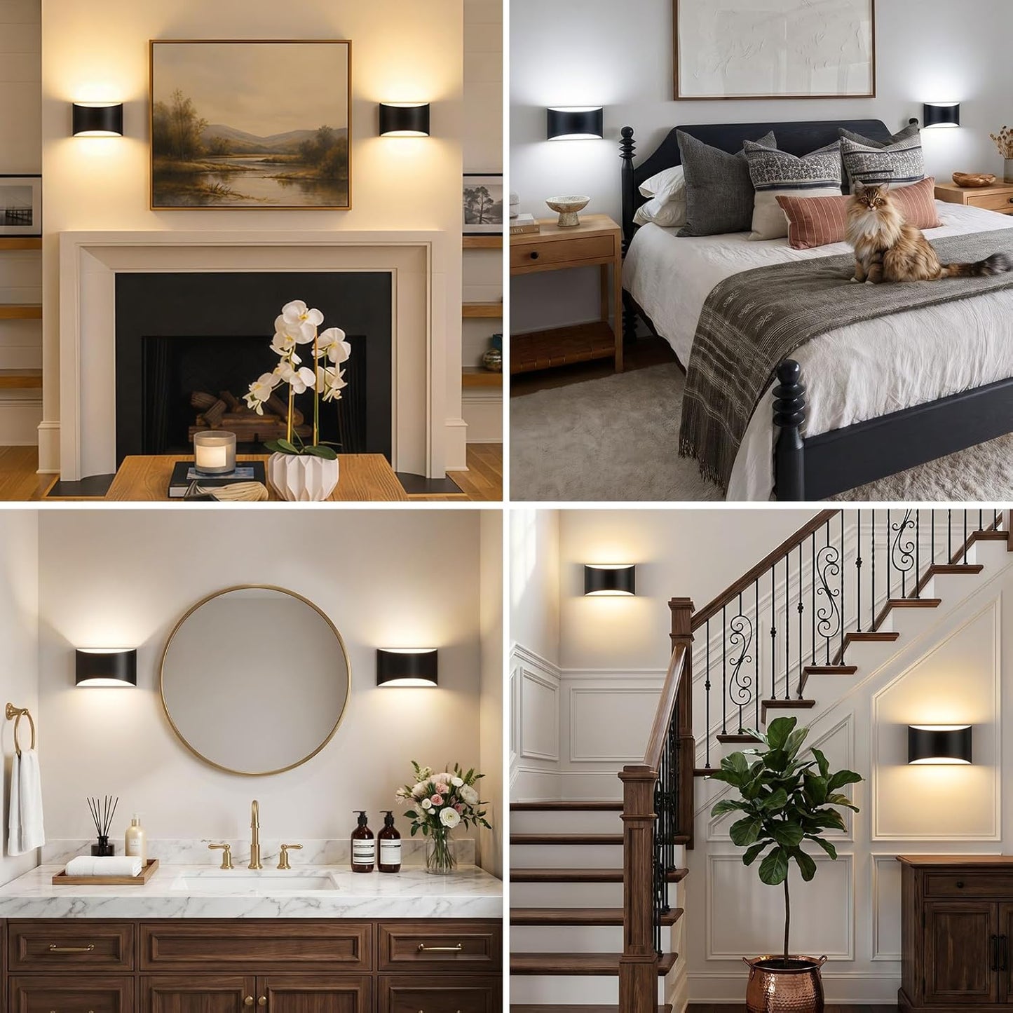 Modern LED Wall Sconce Set of 2, Matte Black Indoor Wall Lighting Fixture with 3 Colors Temperatures, 10W Up/Down Hardwired Wall Mount Lamp for Bedroom Living Room Hallway