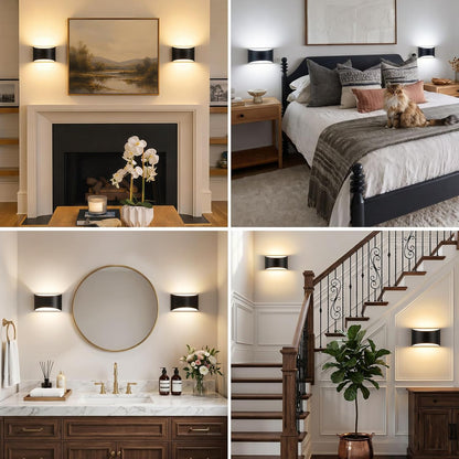 Modern LED Wall Sconce Set of 2, Matte Black Indoor Wall Lighting Fixture with 3 Colors Temperatures, 10W Up/Down Hardwired Wall Mount Lamp for Bedroom Living Room Hallway